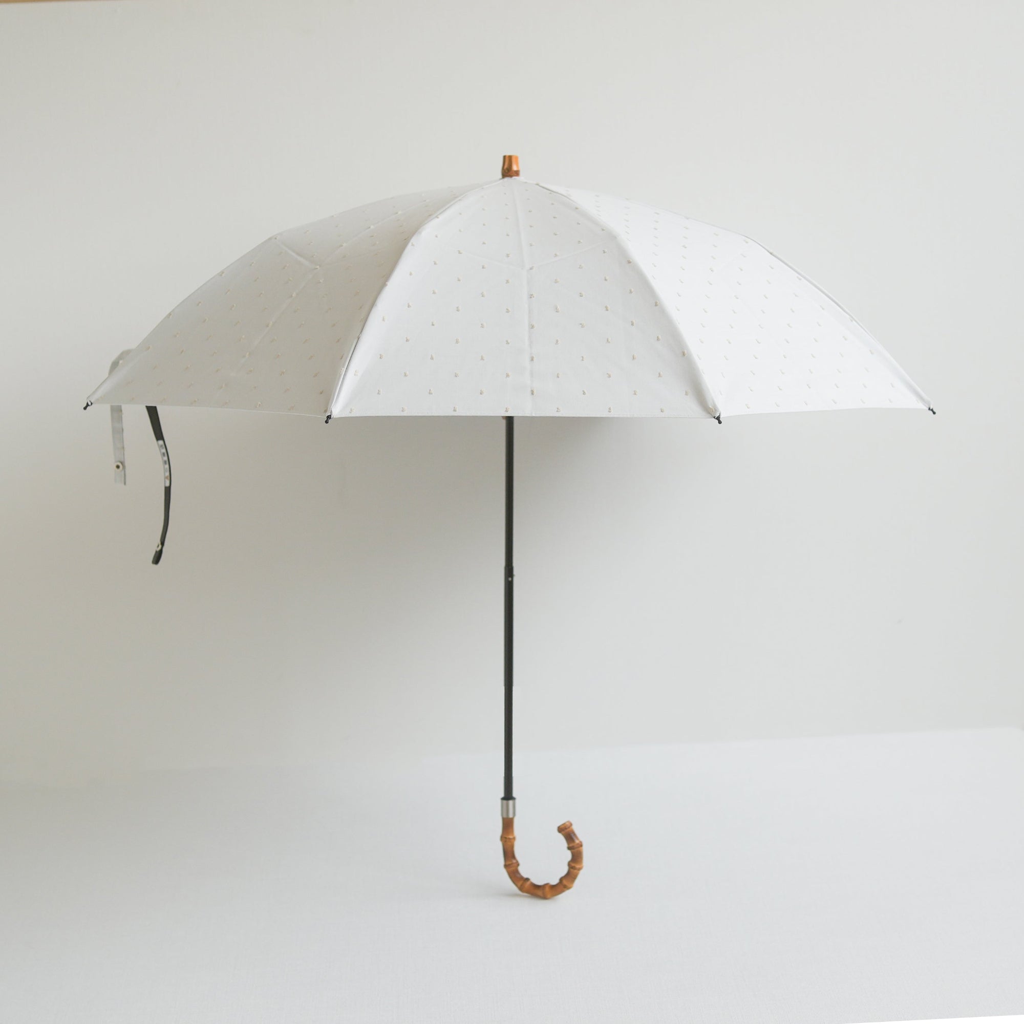 折りたたみ傘 レディース 晴雨兼用傘 遮光・遮熱 2段折り 小宮商店 Fringe Dot Shade オフホワイト(竹まがりタイプ)