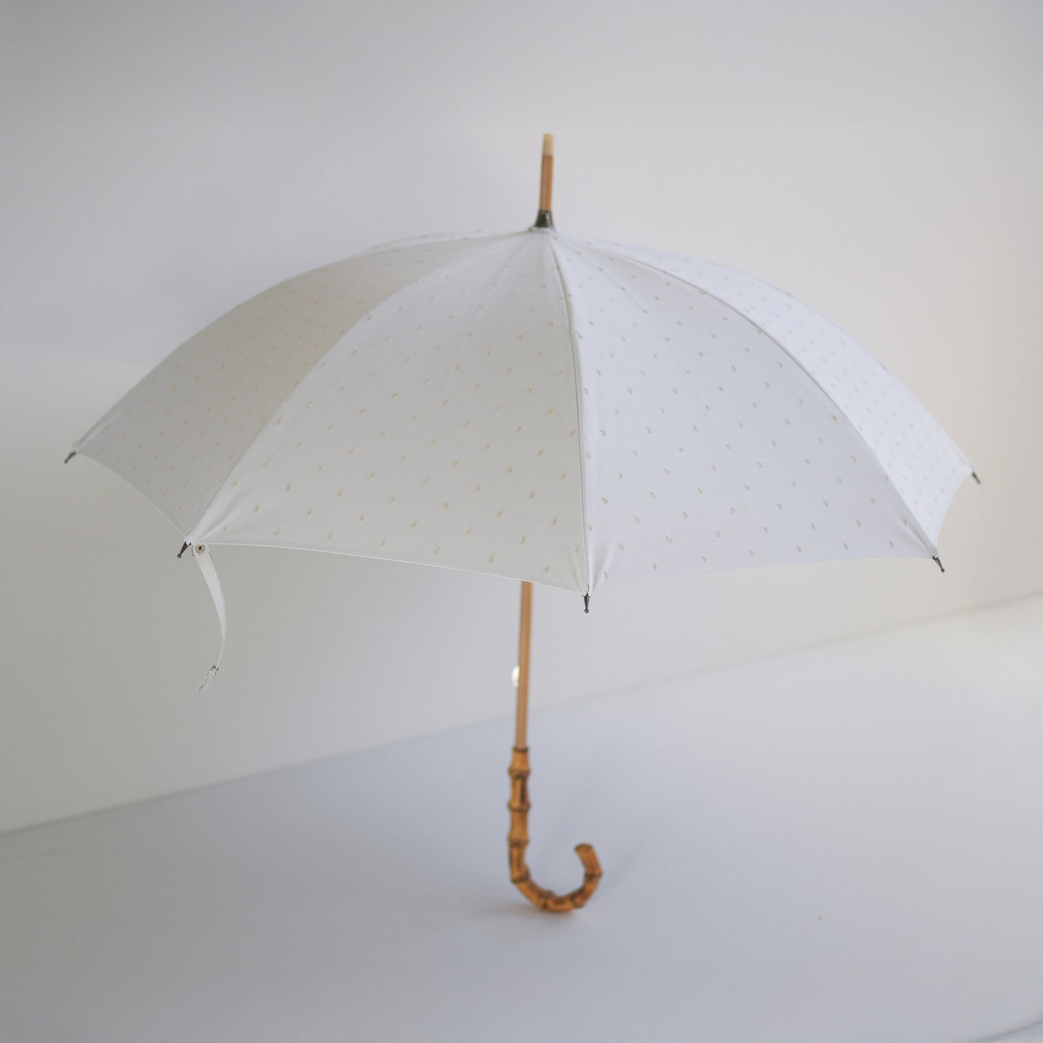 長傘 レディース 日傘・晴雨兼用傘 遮光・遮熱 木製シャフト 小宮商店　Fringe Dot Shade オフホワイト