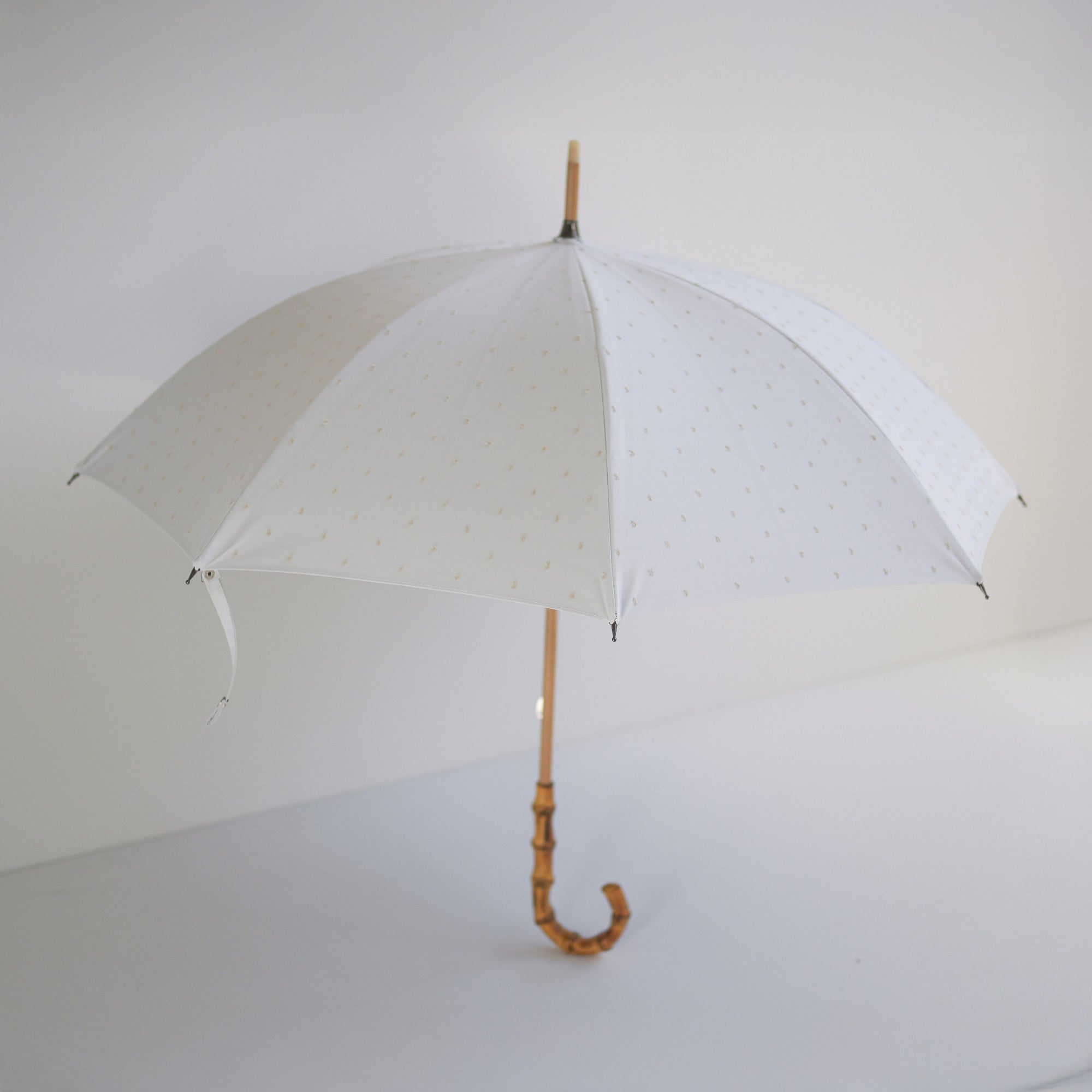長傘 レディース 日傘・晴雨兼用傘 遮光・遮熱 木製シャフト 小宮商店　Fringe Dot Shade オフホワイト