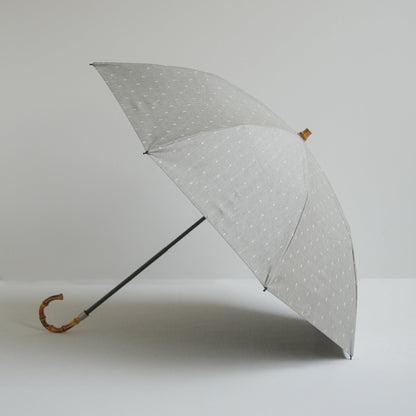折りたたみ傘 レディース 晴雨兼用傘 遮光・遮熱 2段折り 小宮商店　Fringe Dot Shade　ライトグレー(竹まがりタイプ)