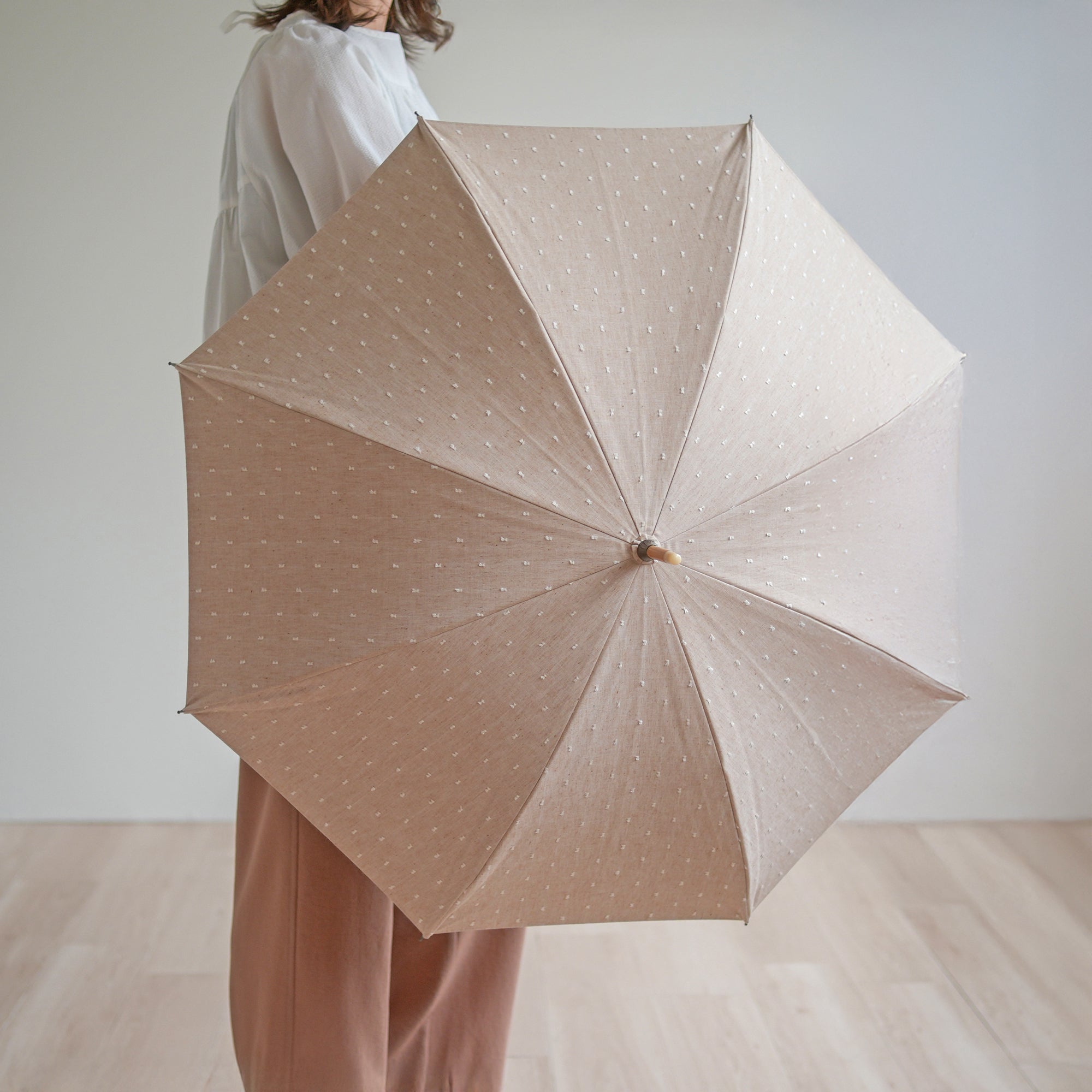 長傘 レディース 日傘・晴雨兼用傘　立体的なドット柄がかわいい、機能的な晴雨兼用傘